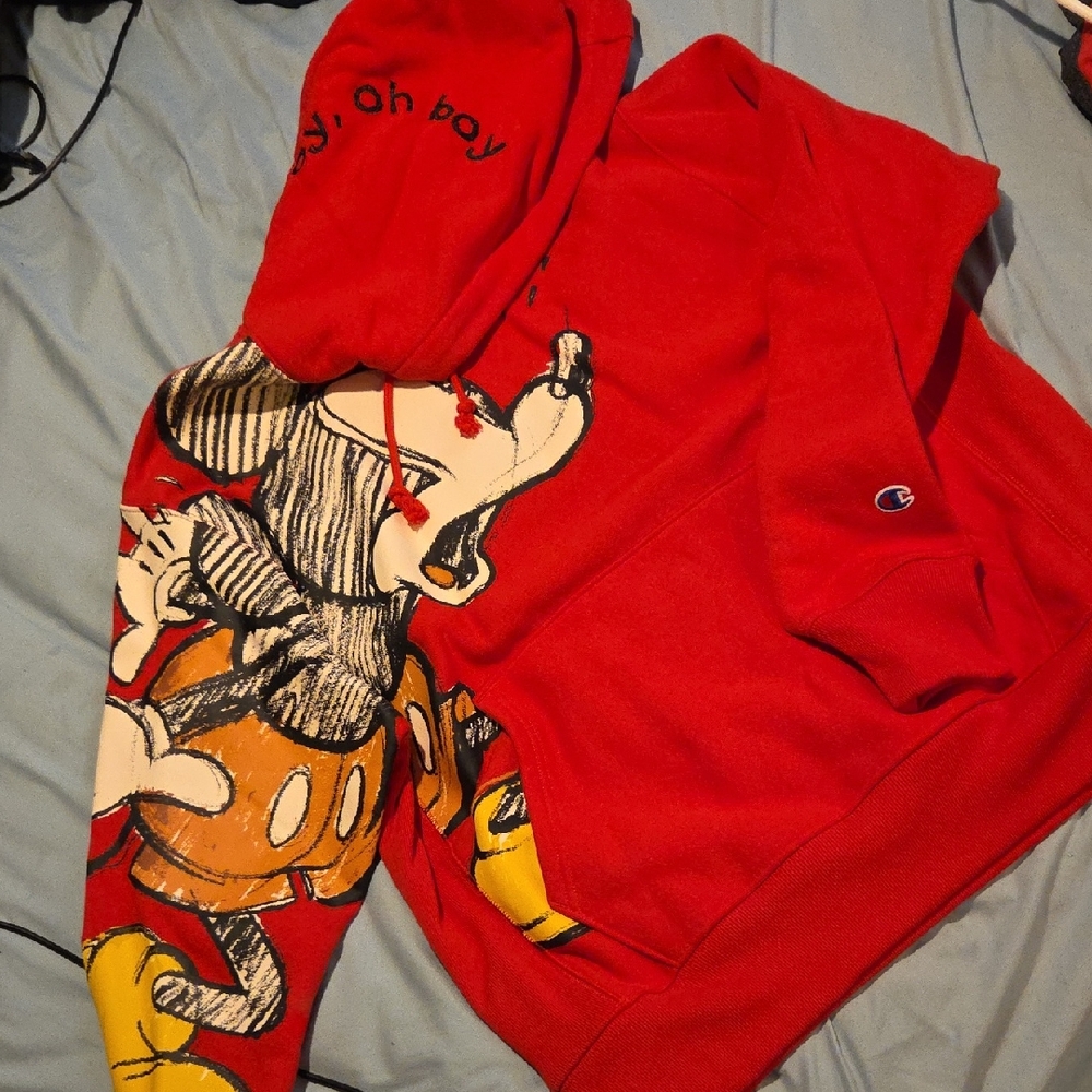2 Piece Champion Red Hoodie with Mickey Mouse Graphic